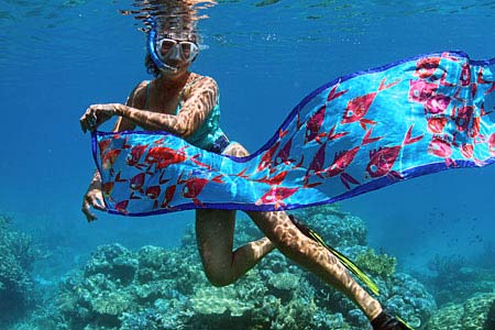 Hand Painted Silk Scarves Underwater